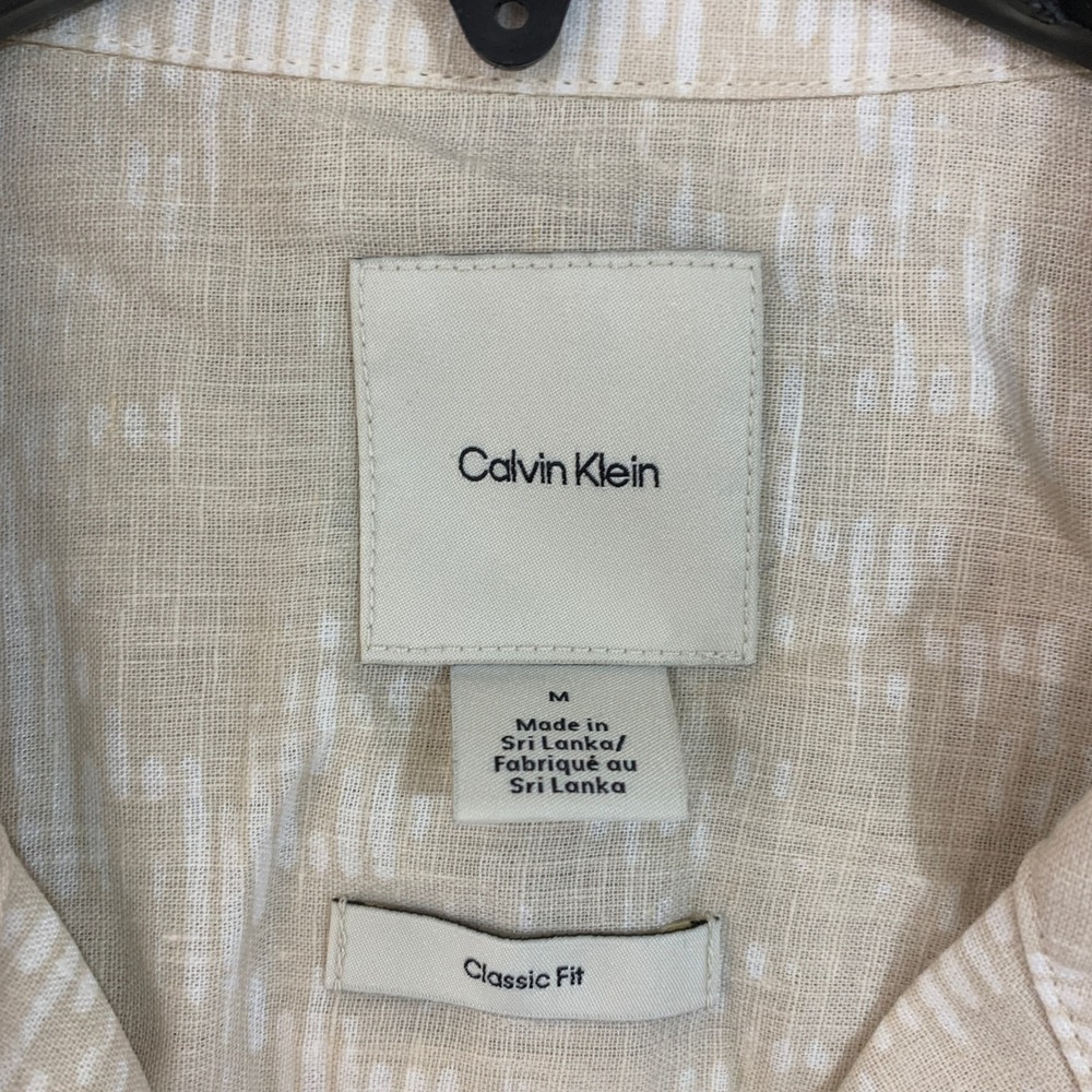NWT Calvin Klein Classic Fit Button Down Shirt Men's Medium Beige Linen Blend - Picture 5 of 9